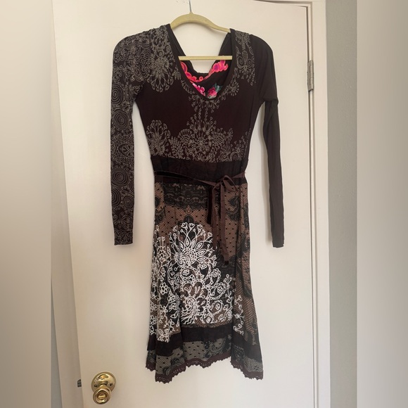 Desigual Dresses & Skirts - Desigual Brown Cowl Neck Sheath Dress